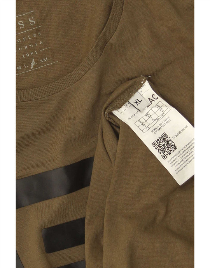 Męski T-shirt Guess z grafiką, XL, bawełniany khaki
