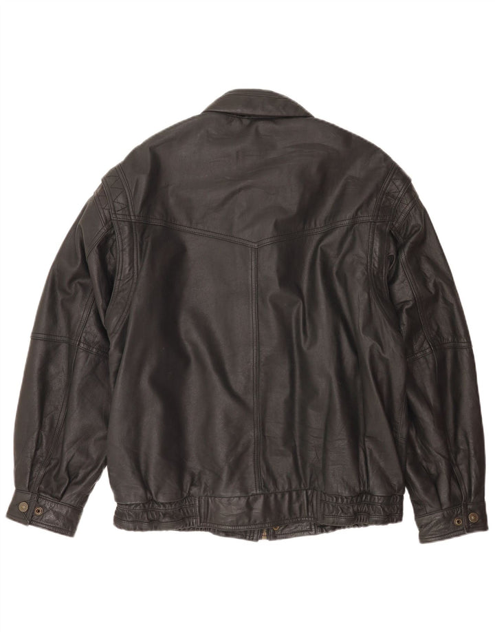Męska Kurtka Bomber Vintage ze Skóry EU 50 Duża Czarna Skóra