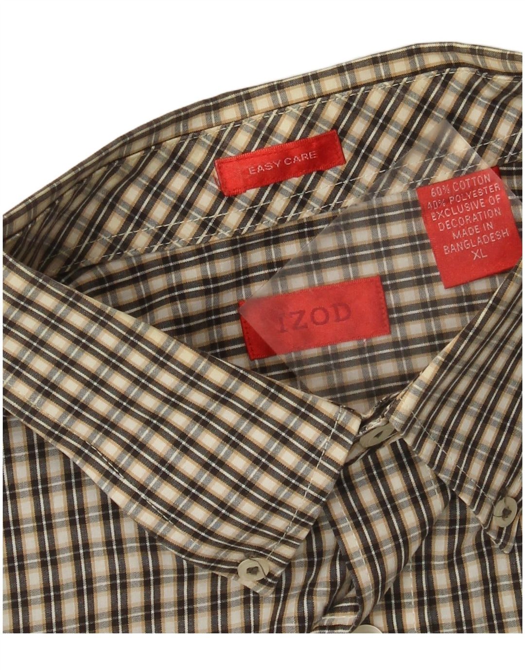 Koszula męska Izod Easy Care XL, beżowa, bawełniana w kratkę