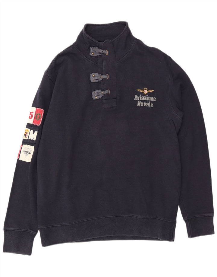 Męska bluza Aviazione Navale z grafiką i guzikami pod szyją, 3XL, granatowa