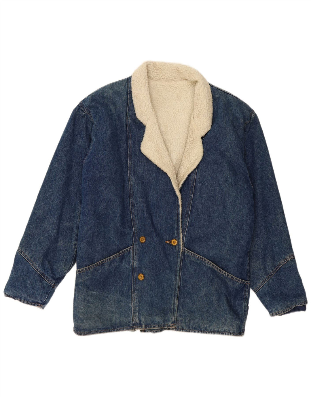 Vintage damska oversize'owa kurtka dżinsowa Sherpa UK 10 Small Blue
