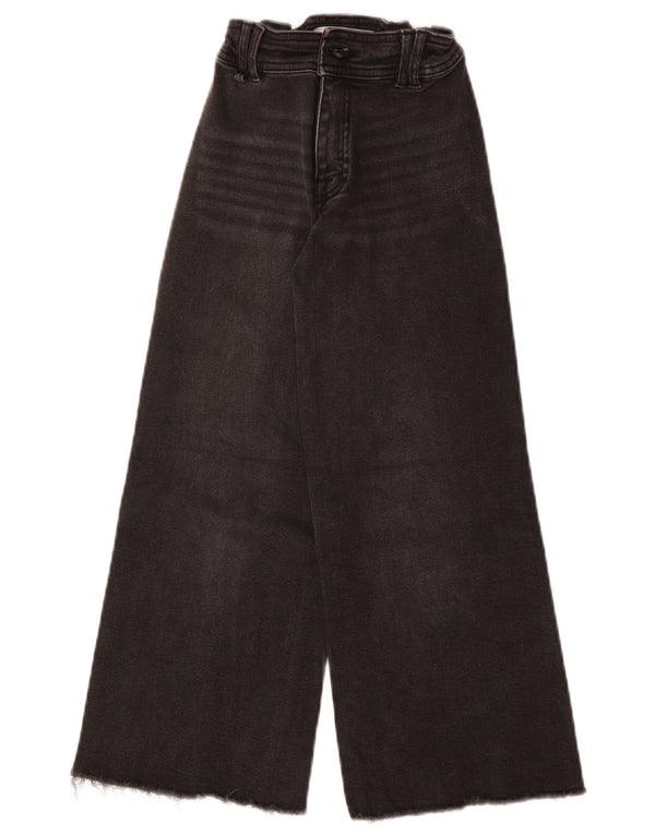 ZARA Girls High Waist Wide Leg Jeans 7-8 Years W22 L21 Black Cotton