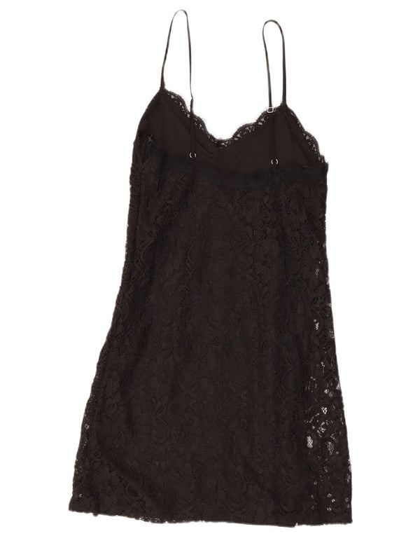 Zara Womens Lace Slip Dress UK 8 Small Black Paisley Polyester