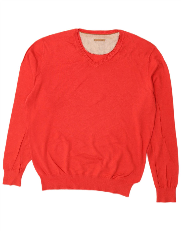 MASSIMO DUTTI Męski sweter z dekoltem w kształcie litery V, duży, czerwony, kaszmirowy