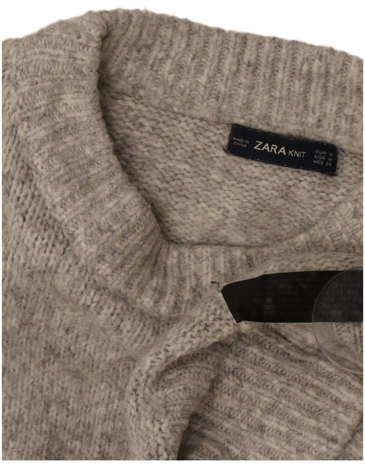 Damski sweter oversize z wycięciem pod szyją Zara UK 14 Średni szary nakrapiany