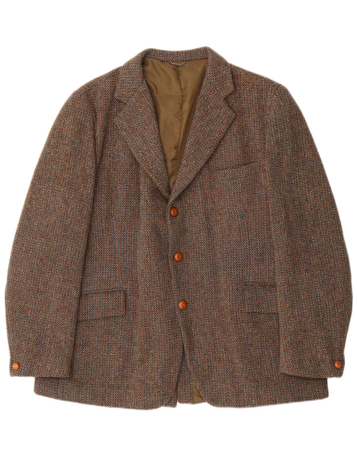 Męska marynarka zapinana na 3 guziki Harris Tweed UK 40, duża brązowa