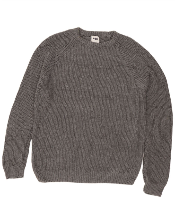 Męski sweter z dekoltem w łódkę Zara Średni szary, bawełniany