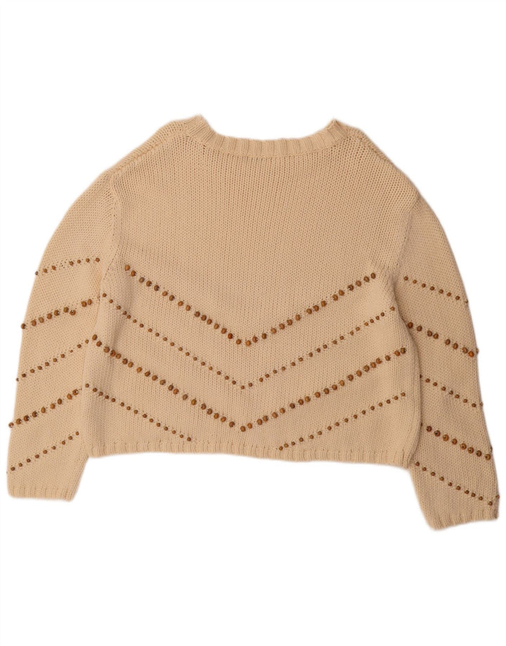 Damski sweter oversize z dekoltem w łódkę Zara UK 14 w średnie beżowe paski