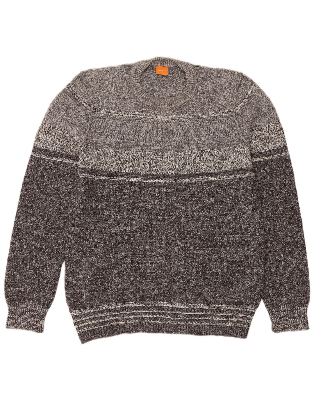 Męski sweter z okrągłym dekoltem Hugo Boss, duży, szary, bawełniany