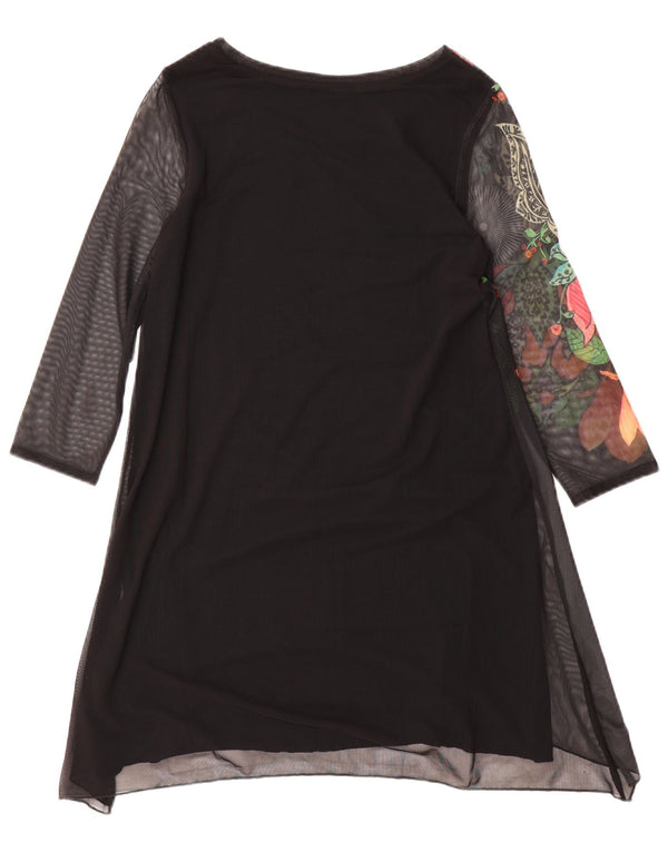 Damska graficzna tunika Desigual UK 6 XS w czarne kwiaty