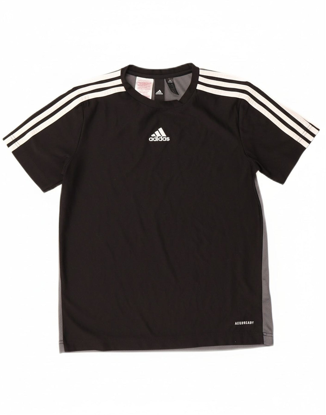 ADIDAS Boys T-Shirt Top 11-12 Years Black Colourblock Polyester