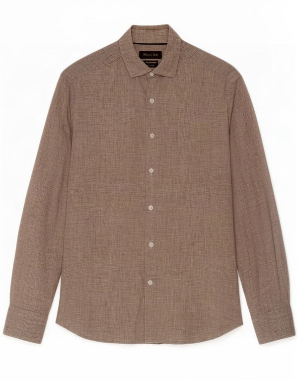 Koszula męska Massimo Dutti, średnio beżowa, lniana w pepitkę