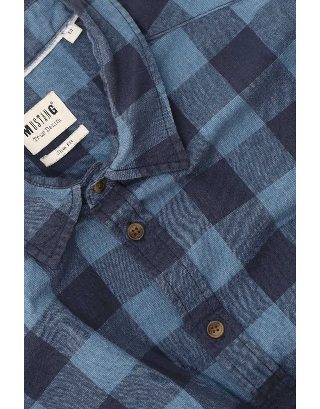 Męska koszula slim fit z krótkim rękawem Mustang, średnia niebieska kratka