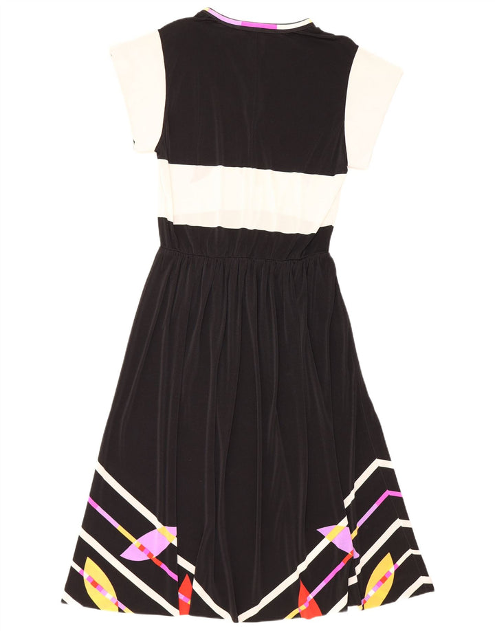 Damska sukienka maxi w stylu vintage IT 46, duża, czarna, w kwiaty, poliamid