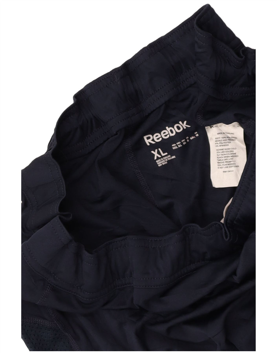 Damskie spodenki sportowe REEBOK UK 16, duże, granatowe, z blokami kolorów, poliestrowe