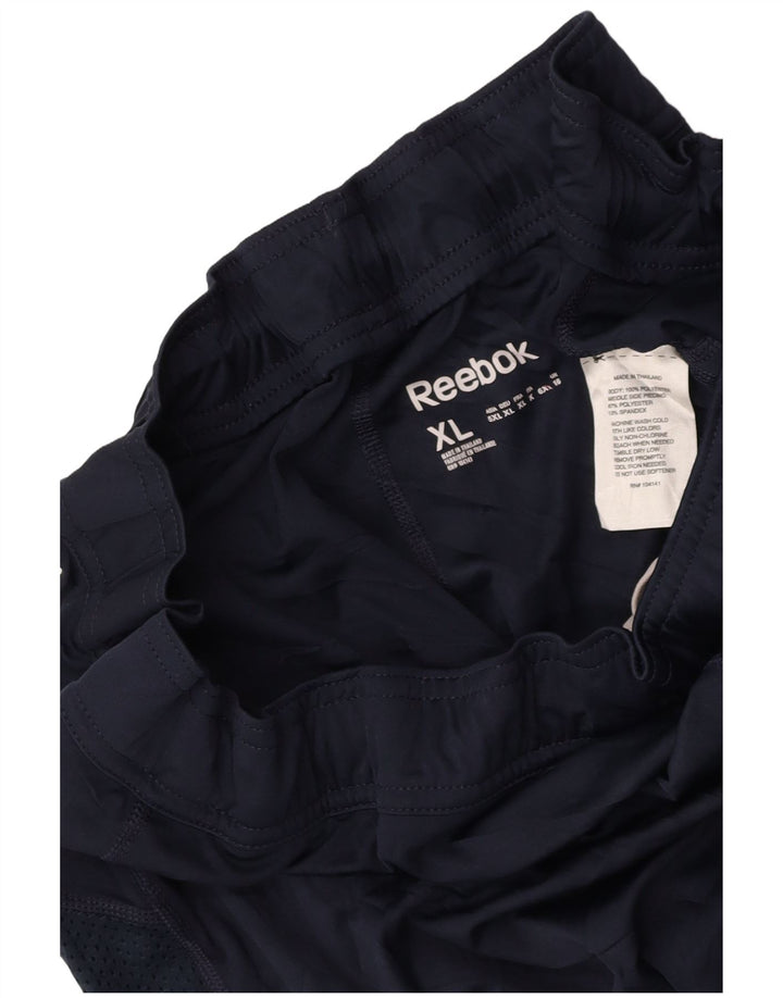 Damskie spodenki sportowe REEBOK UK 16, duże, granatowe, z blokami kolorów, poliestrowe