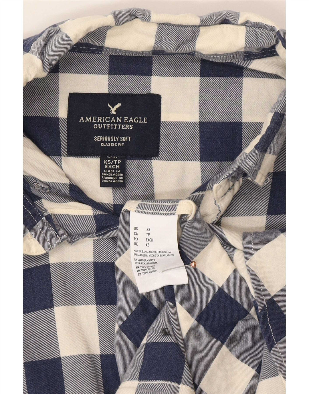 Koszula męska American Eagle o klasycznym kroju XS, granatowa, bawełniana w kratkę