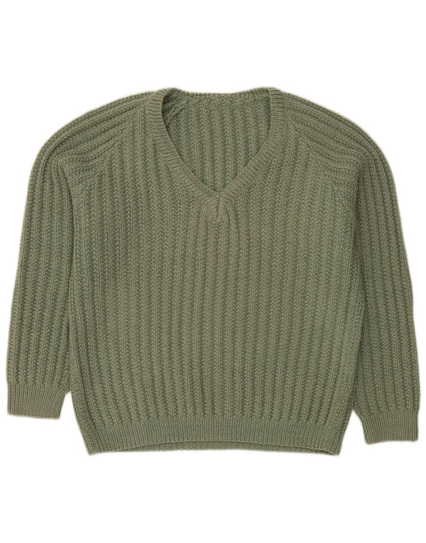 Vintage męski sweter z dekoltem w kształcie litery V, XL, zielony