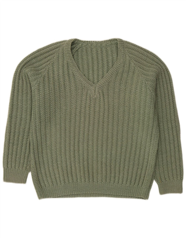 Vintage męski sweter z dekoltem w kształcie litery V, XL, zielony