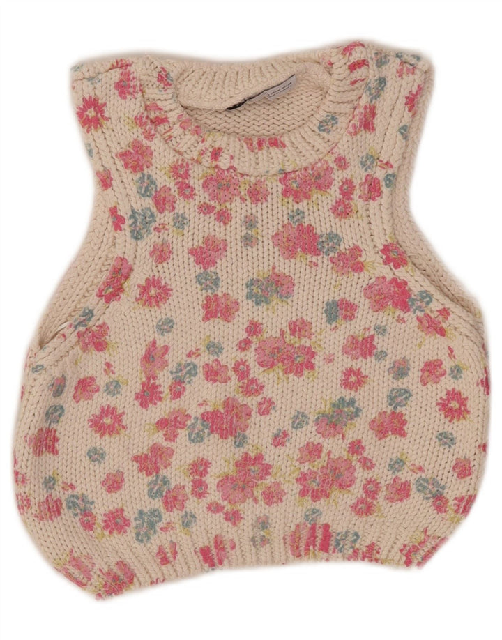 Damski podkoszulek Zara Crop Vest UK 12 Średni biały kwiatowy poliester