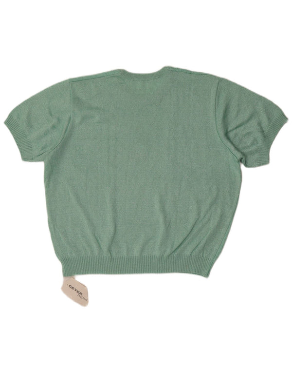 Vintage damski sweter z krótkim rękawem i okrągłym dekoltem EU 48 2XL zielony