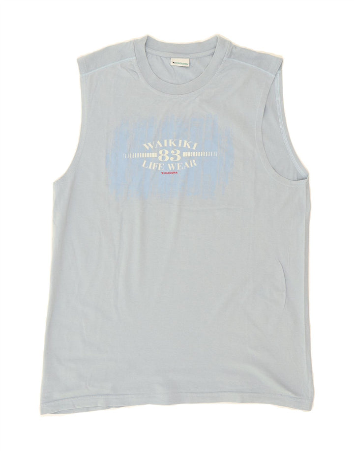 DIADORA Mens Graphic Vest Top XL Blue Cotton Vintage Diadora and Second-Hand Diadora from Messina Hembry 