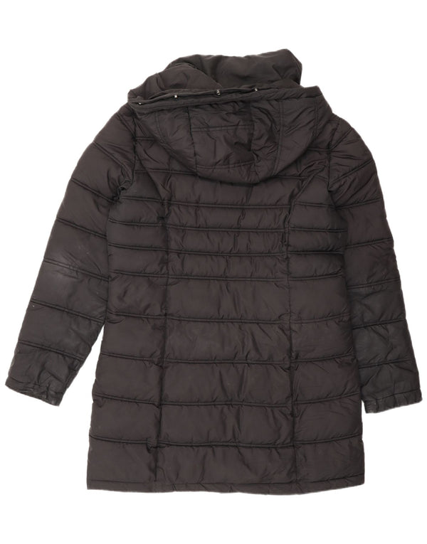 Damski ocieplany płaszcz z kapturem Superdry UK 12, średni czarny poliester