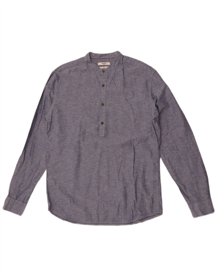 Męska koszula pulowerowa Jack & Jones o dopasowanym kroju, średnia niebieska bawełna w cętki