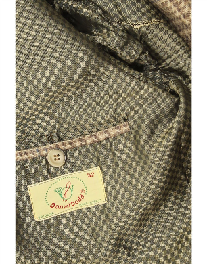 Vintage męska marynarka zapinana na 2 guziki IT 52 XL, brązowa, dziewicza wełna w pepitkę