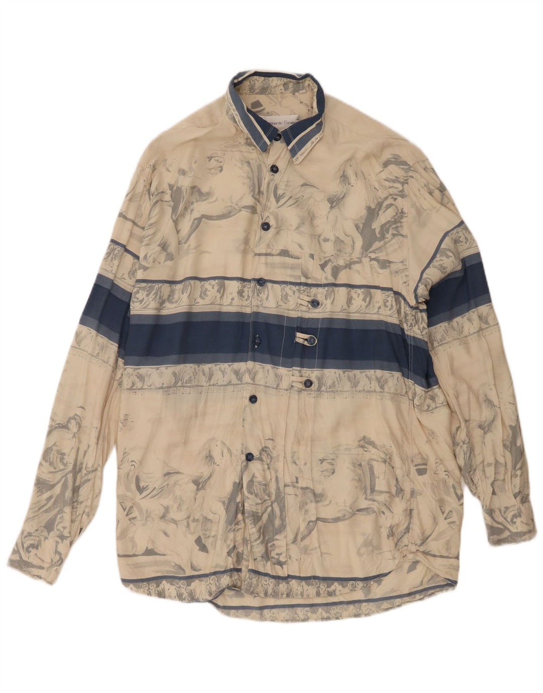 Koszula męska w stylu vintage w abstrakcyjny wzór, wiskoza w średnim beżowym kolorze