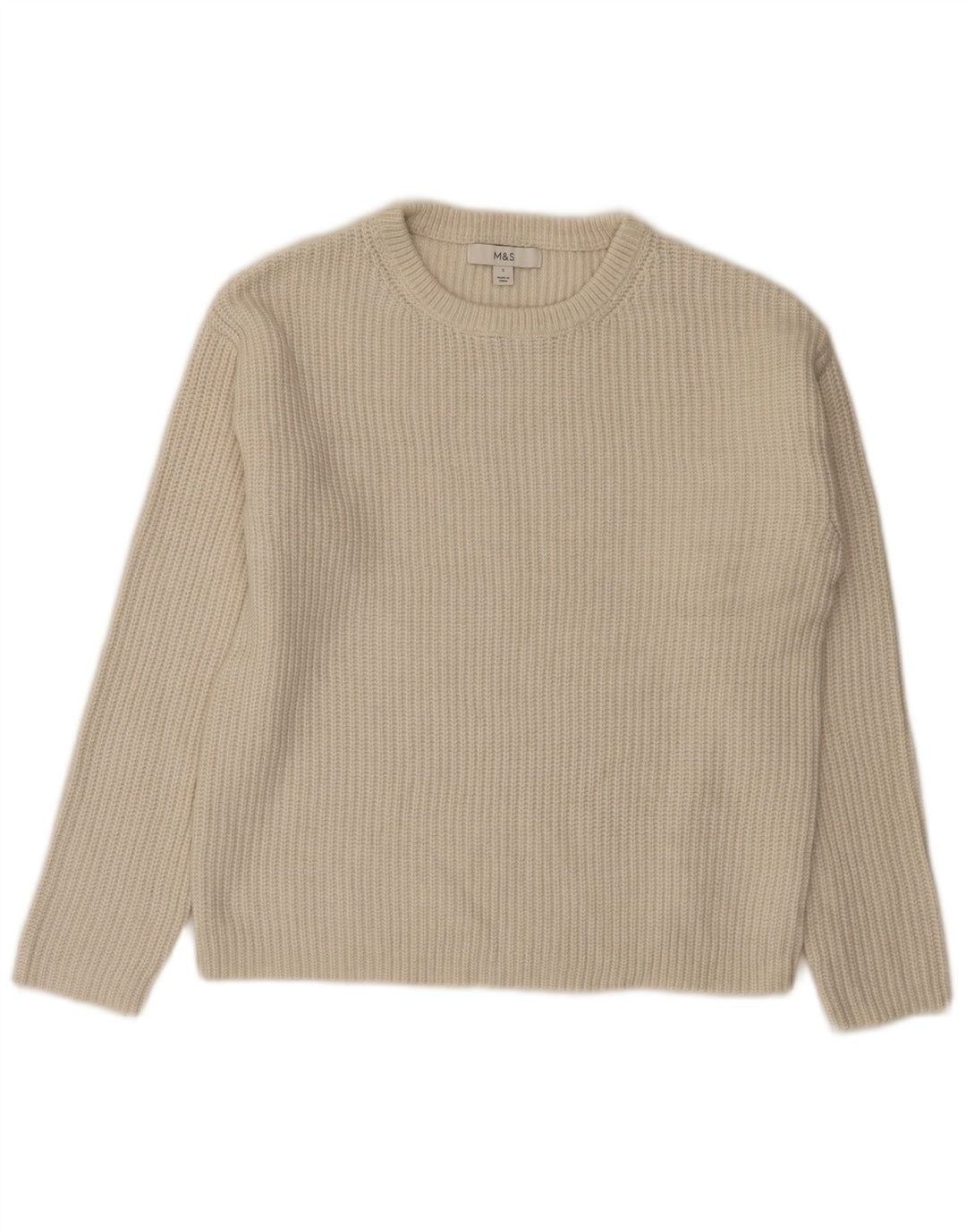 Marks & Spencer Męski sweter z okrągłym dekoltem, mały, złamany biały poliester