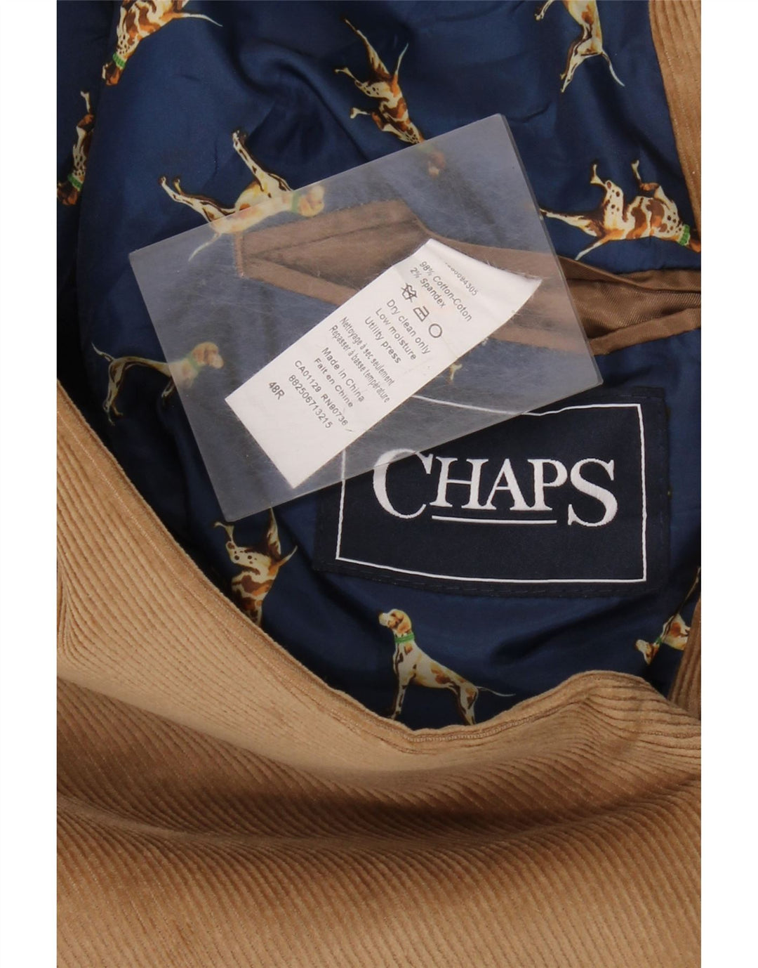 CHAPS Męska sztruksowa marynarka zapinana na 2 guziki UK 48 4XL Brązowa bawełna