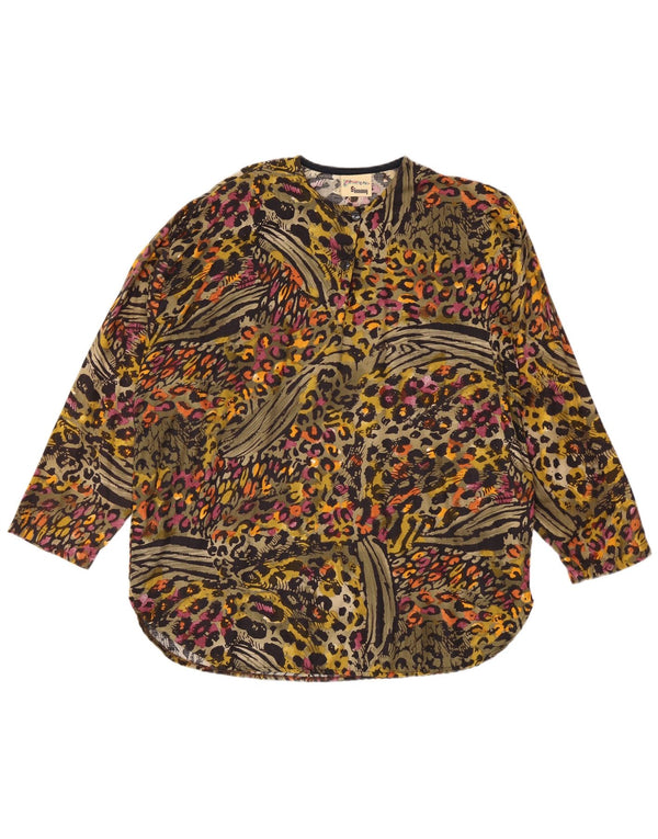 Top damski w stylu vintage z długim rękawem UK 20 2XL Wielobarwny nadruk zwierzęcy wiskoza
