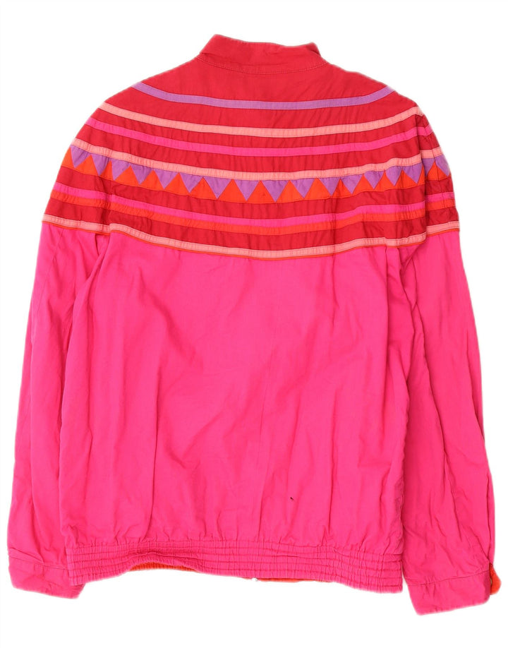 Dwustronna kurtka bomberka damska Vintage UK 12, średnio różowa, geometryczna