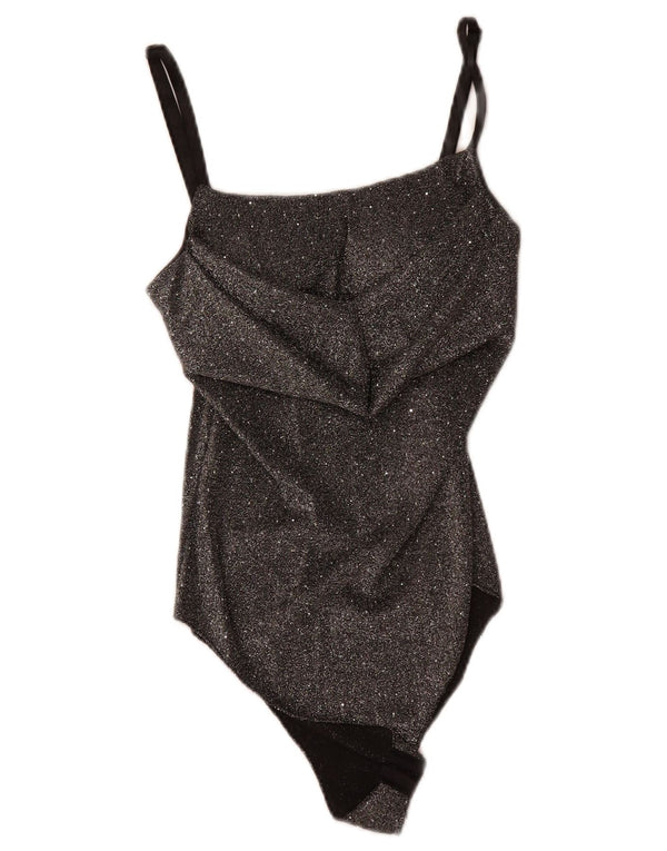 Vintage damskie body bez rękawów UK 8, małe, czarne, nakrapiane poliester