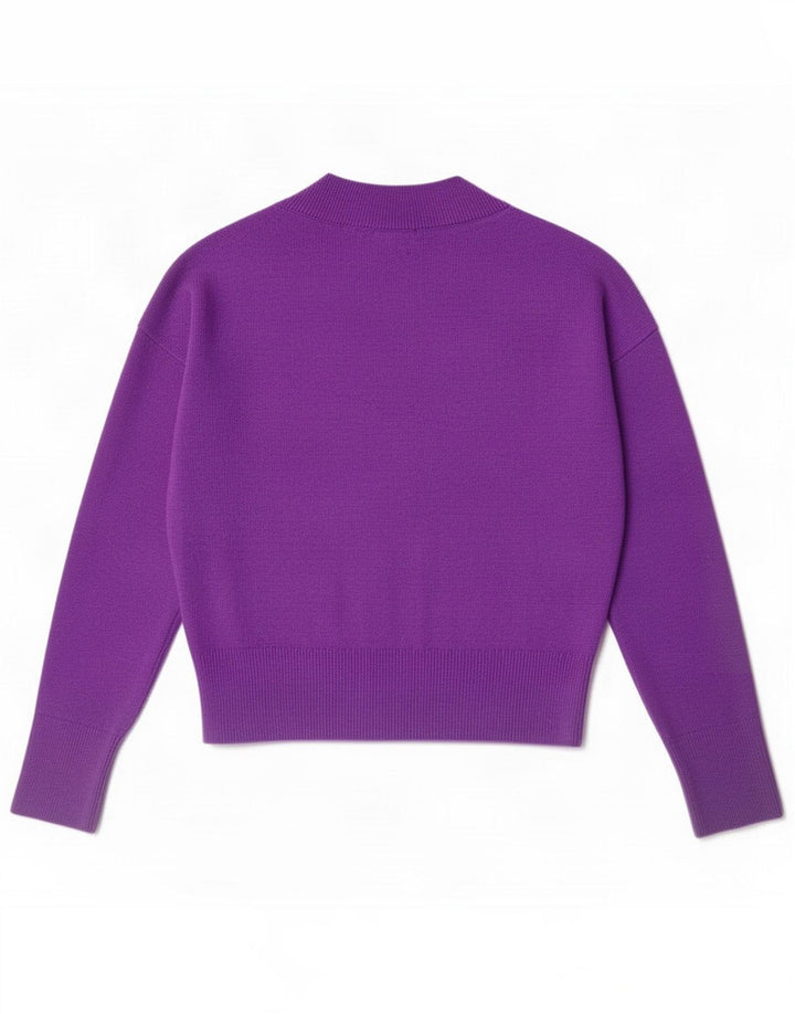 Sweter damski Massimo Dutti z dekoltem w kształcie litery V, UK 14, średni fiolet, wełna