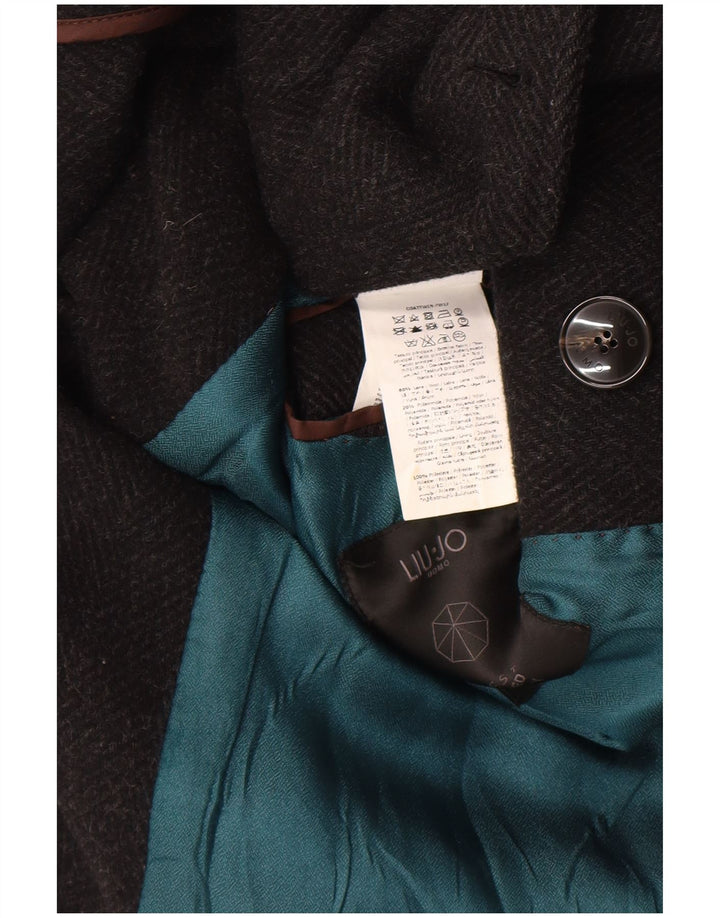 Liu Jo Męski dwurzędowy płaszcz IT 52 XL Czarna wełna w jodełkę