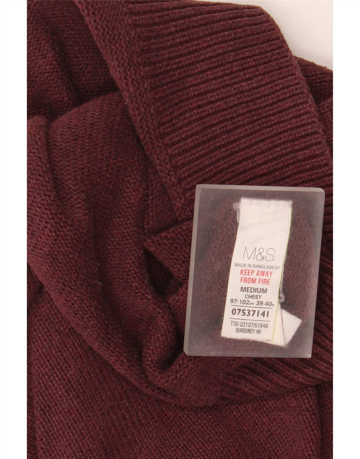 Marks & Spencer Męski sweter z szalowym dekoltem, średni bordowy bawełniany