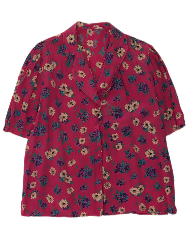 Bluzka damska z krótkim rękawem w stylu vintage, UK 18 XL, w różowe kwiaty