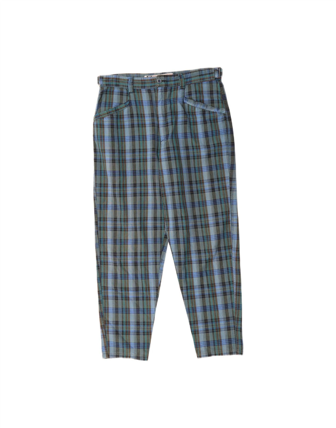 LEMON Mens Tapered Casual Trousers W32 L27 Blue Check