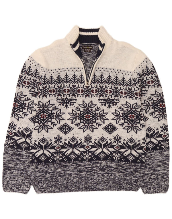 Atlas For Men Męski sweter z zamkiem błyskawicznym, duży granatowy Fair Isle