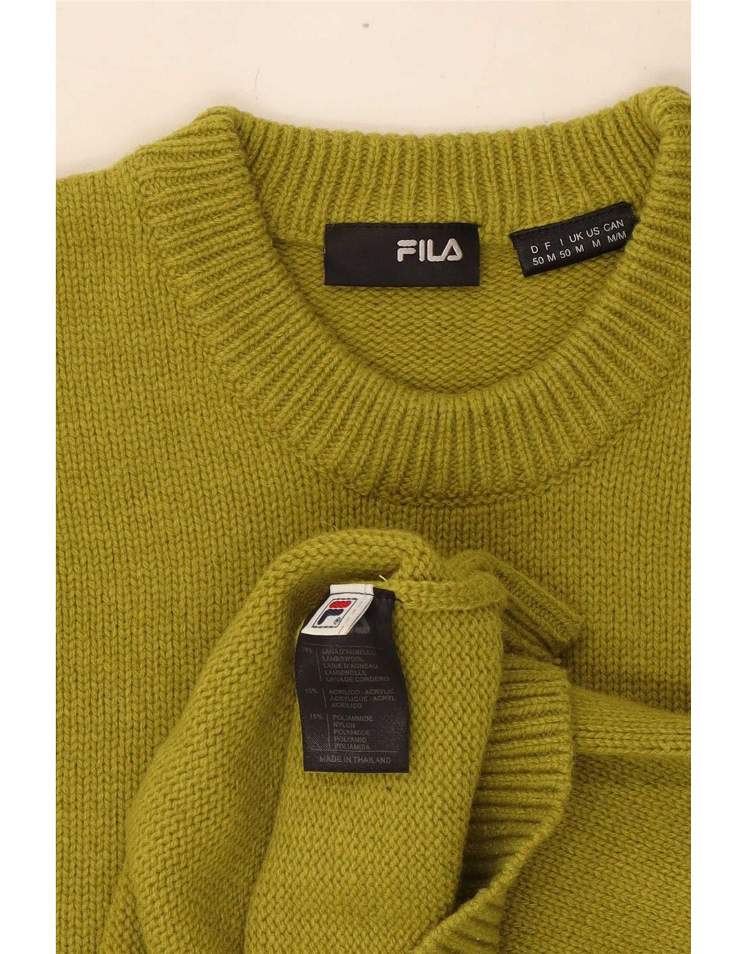 Męski sweter Fila z okrągłym dekoltem, średnia wełna khaki