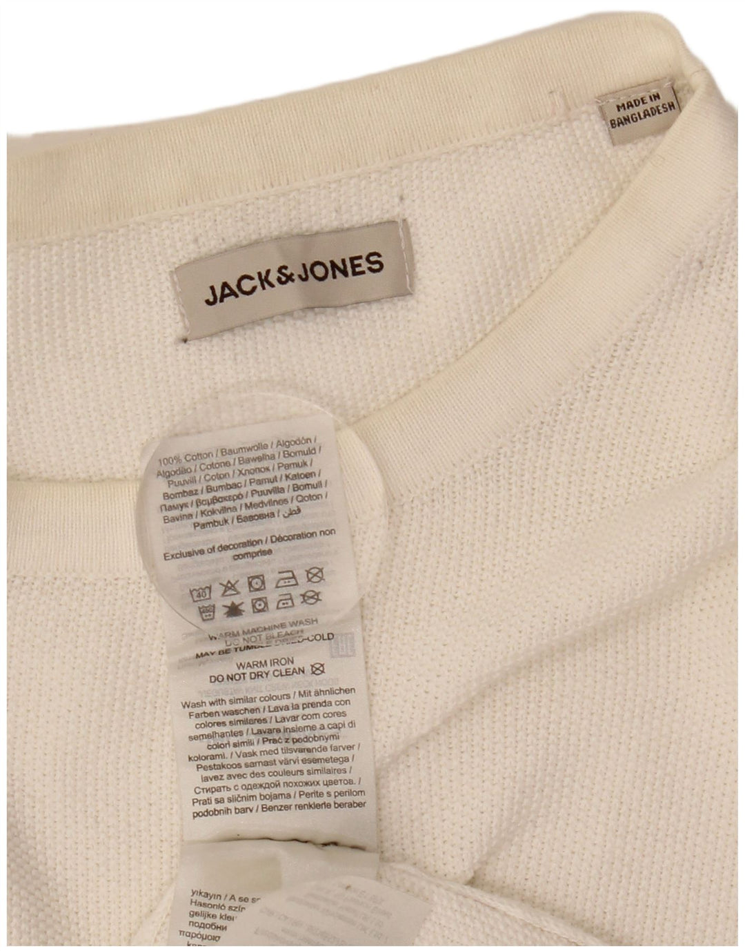 Męski sweter z okrągłym dekoltem Jack & Jones, duży, biały, bawełniany