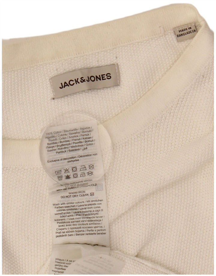 Męski sweter z okrągłym dekoltem Jack & Jones, duży, biały, bawełniany