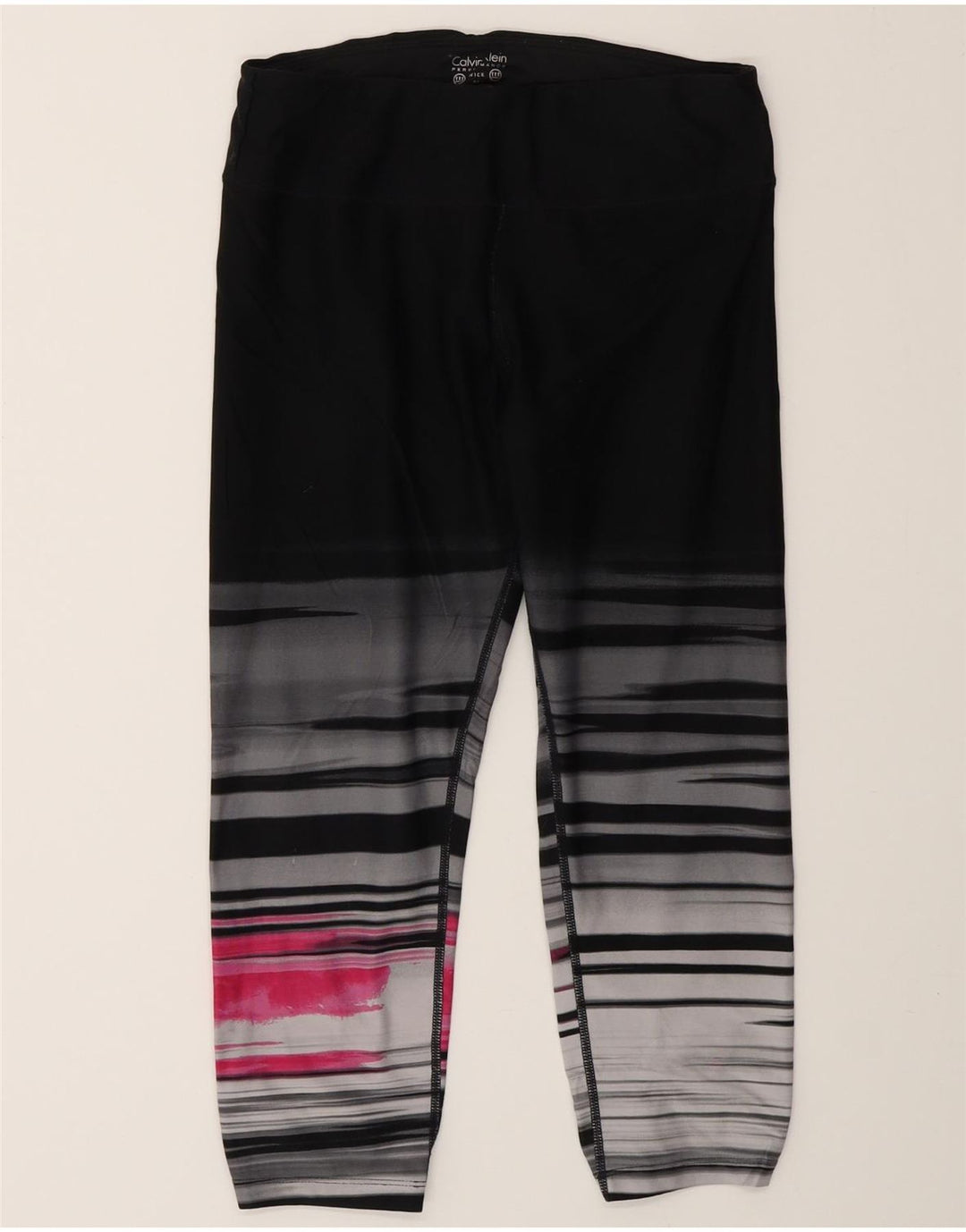 Damskie legginsy Capri Calvin Klein UK 12, średnie czarne nylonowe paski