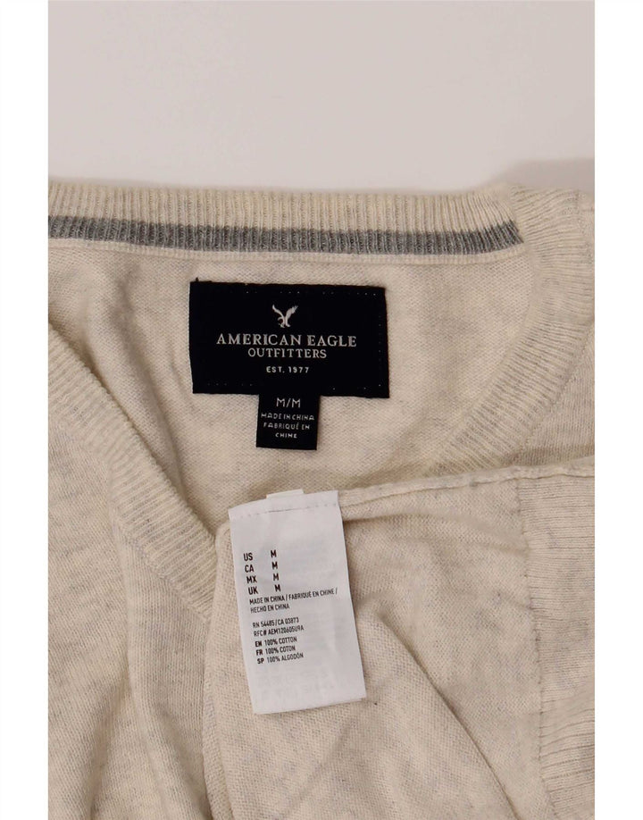 Męski sweter American Eagle Outfitters z dekoltem w kształcie litery V, średnio beżowy, nakrapiany