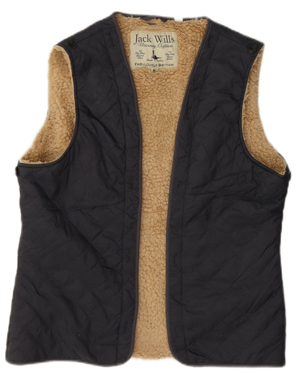 Damska pikowana kamizelka Jack Wills Sherpa Open UK 14, duża, szara bawełna