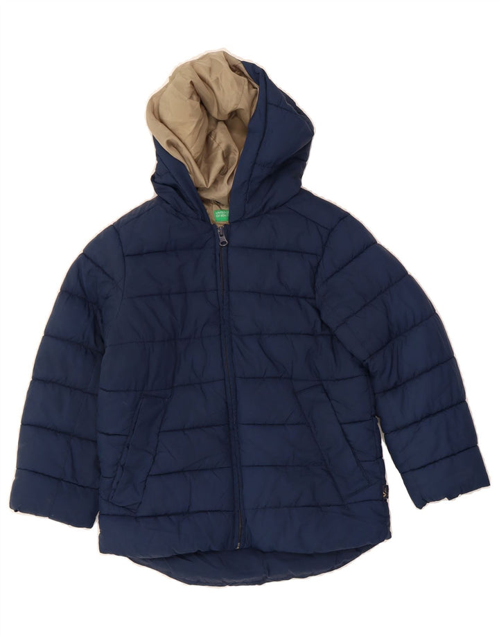 BENETTON Boys Hooded Padded Jacket 6-7 Years Small Navy Blue Polyester Vintage Benetton and Second-Hand Benetton from Messina Hembry 