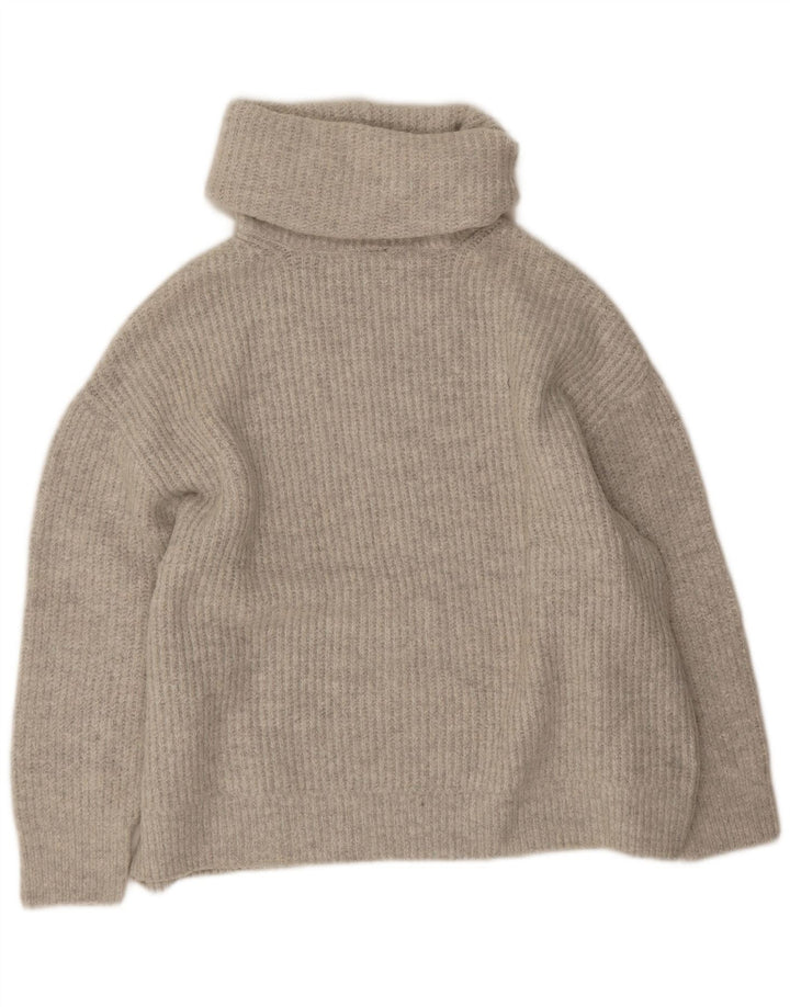 Damski sweter oversize Zara z golfem UK 10, mały, szary, akrylowy