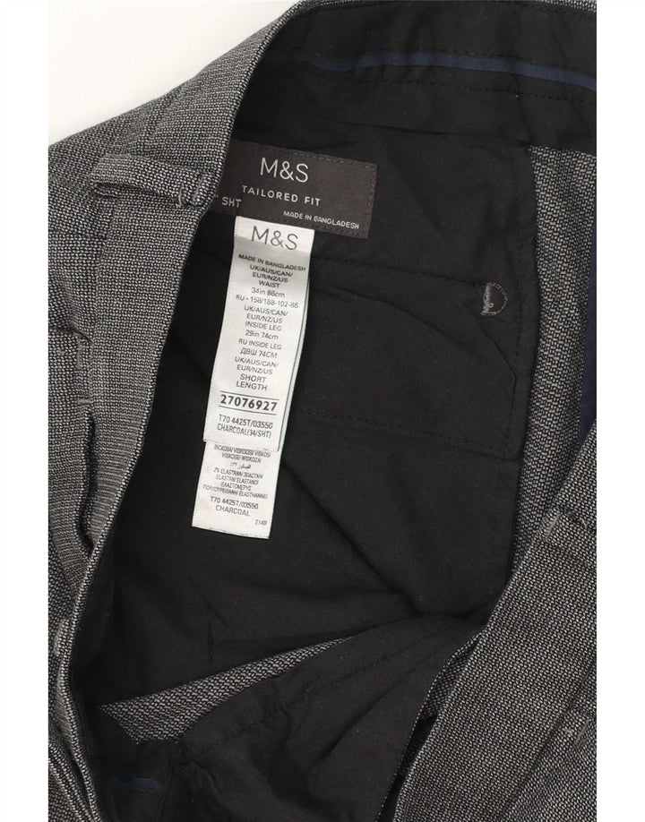 Marks & Spencer Męskie dopasowane spodnie garniturowe W34 L28 Szary poliester